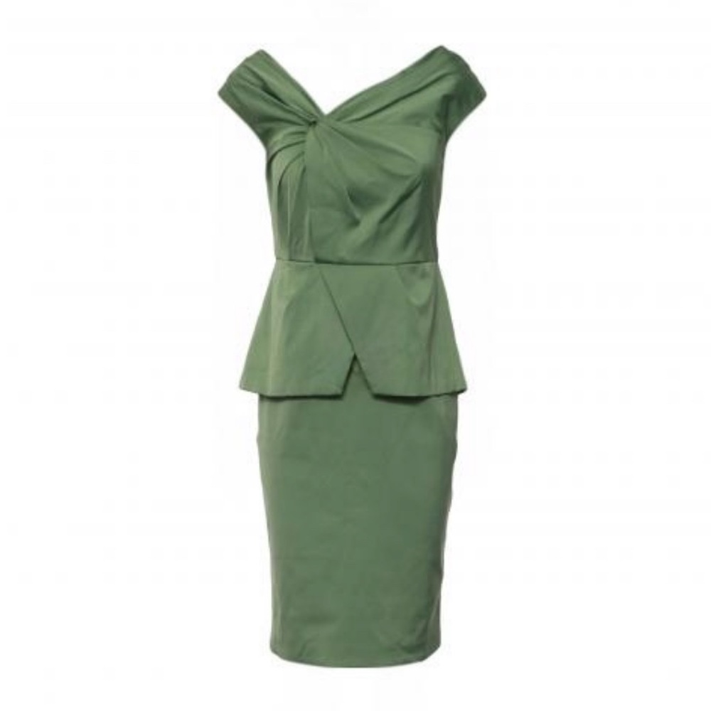 LELA ROSE Sage Green Asymmetrical Knot Bow Peplum Skirt Luxury Designer Dress 8